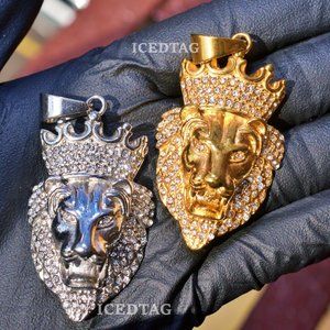 Stainless Steel Crowned Lion Head Drip Pendant